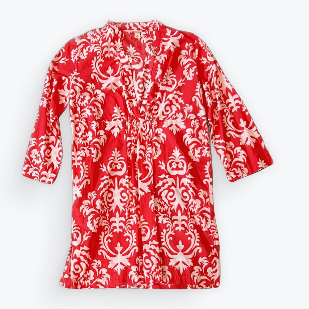 Merona Hot Pink and White Damask Floral Tunic Coverup Top Sz Small